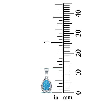 Pear Lab Created Blue Opal Simulated CZ 925 Sterling Silver Charm Pendant